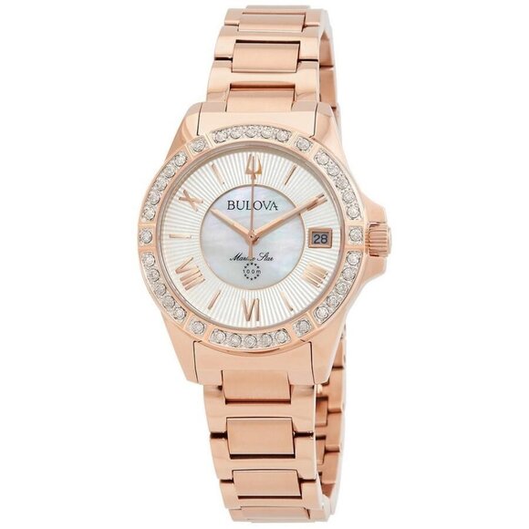 NWT Authentic Bulova Marine Star Quartz Diamond White Mother of Pearl Dial Women - Picture 1 of 3